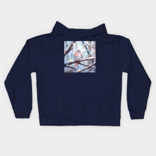 Bird with colorful belly in a winter forest Kids Hoodie